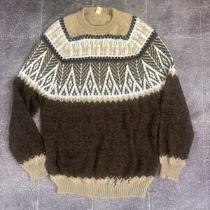 Men's Vintage Everything Alpaca Wool Blend Brown Tan Knit Crewneck Sweater Sz XL